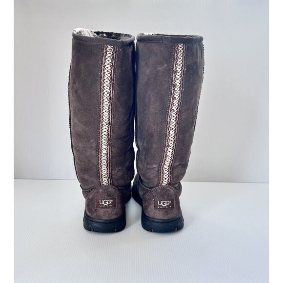 UGG AUSTRALIA Ultimate Tall Braid Boots Brown 5340 Size 7 Shearling Women EUC - Picture 2 of 11